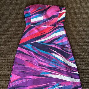 Banana Republic Colorful Stripe Chiffon Strapless Party Dress Built-in Bra Size